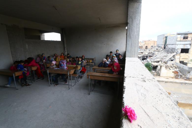 School children sit in a classroom at a school in Raqqa, Syria November 5, 2018.