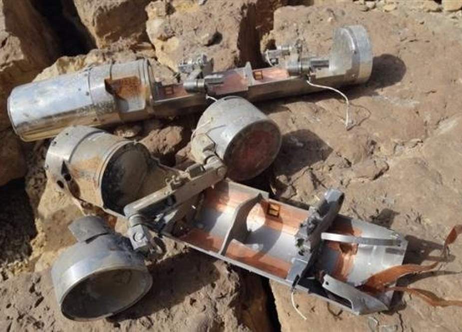 In this file picture, two BLU-108 canisters, one with two skeet (submunitions) still attached, is seen in the al-Amar area of al-Safra in Sa’ada province, northern Yemen, after an attack.