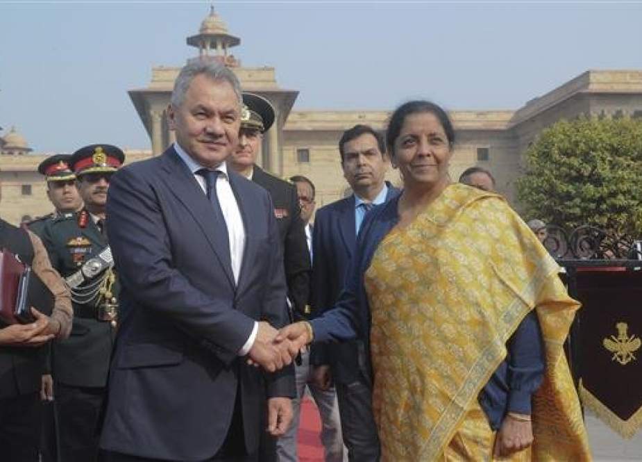 Russian Defense Minister Sergei Shoigu, is seen with his Indian counterpart Nirmala Sitharaman in New Delhi.jpg