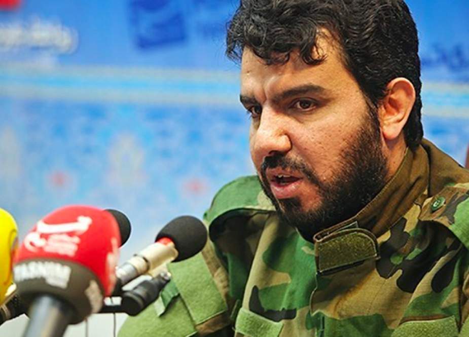 Hashim al-Mousawi, spokesman for Harakat Hezbollah al-Nujaba speaks during an interview with Tasnim news agency in Tehran.