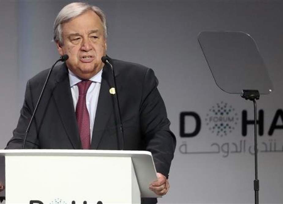 United Nations Secretary-General Antonio Guterres addresses the Doha Forum 2018, a conference held in the Qatari capital, on Dec. 16, 2018. (Photo by AFP)