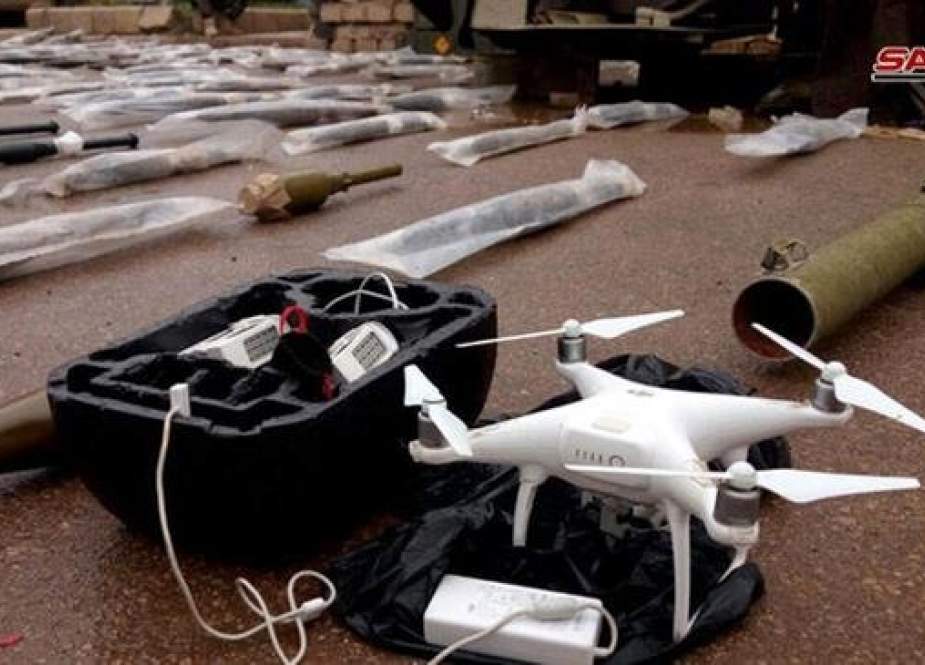 This picture taken on December 18, 2018, shows a reconnaissance drone seized by Syrian government forces during a military operation against Takfiri terrorists near Dara’a Balad area in southwestern Syria. (Photo by SANA)