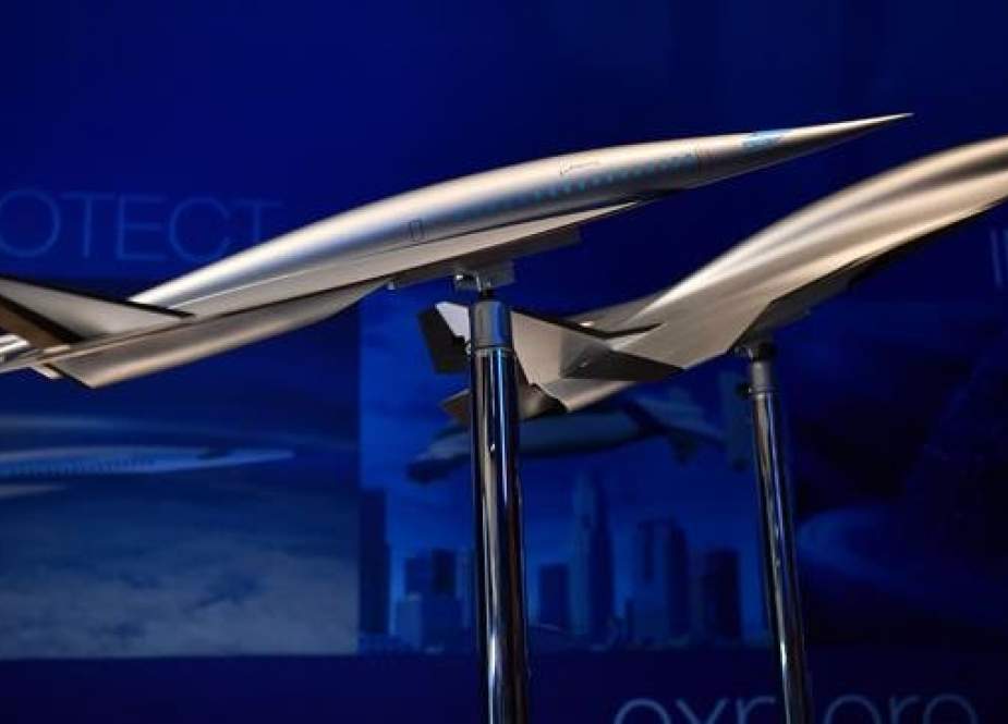 Models of a Boeing Hypersonic passenger concept plane are displayed during the Farnborough Airshow, south west of London, on July 17, 2018. (AFP photo)
