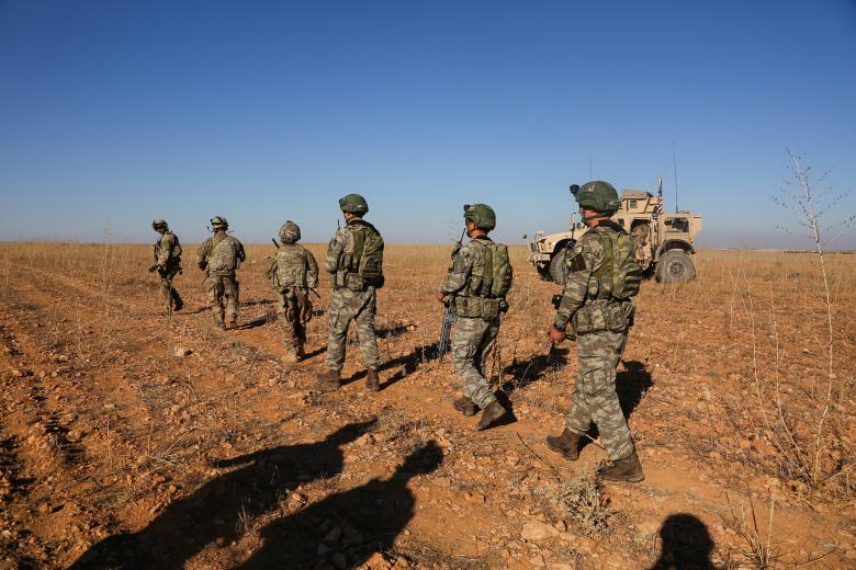 U.S. and Turkish soldiers conduct the first-ever combined joint patrol outside Manbij, November 1, 2018.