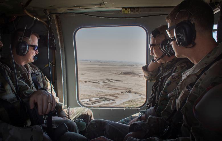 General Chiya, commander of the Syrian Democratic Forces in Syria s Middle Euphrates River Valley, speaks with U.S. Army Lieutenant General Paul E. Funk, commander of Combined Joint Task Force-Operation Inherent Resolve and Major General James B. Jarrard
