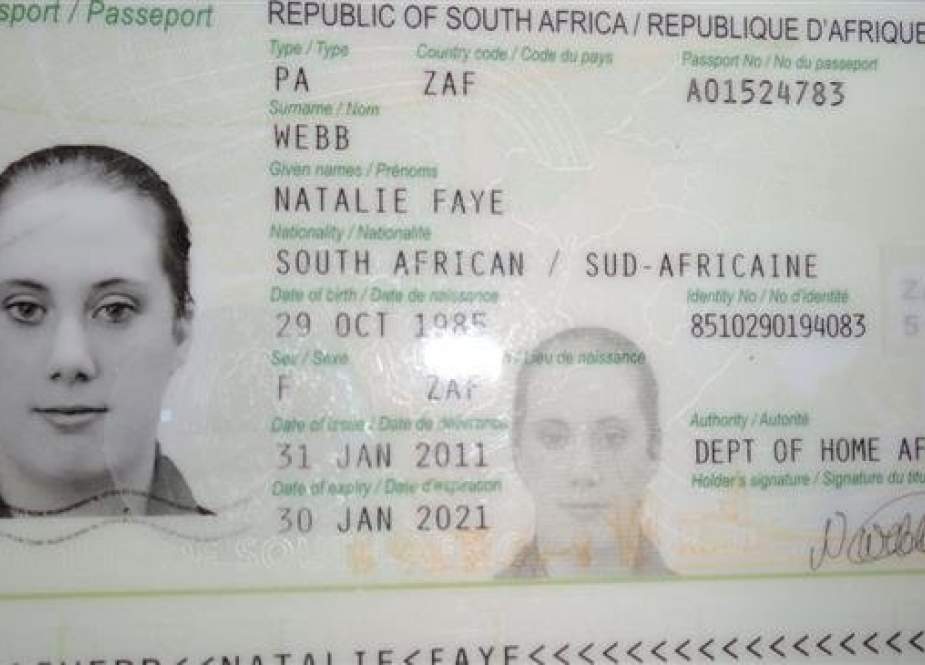 This file image from November 2013 shows a fake South African passport that was allegedly held by Samantha Lewthwaite, Britain’s most wanted female terrorist.