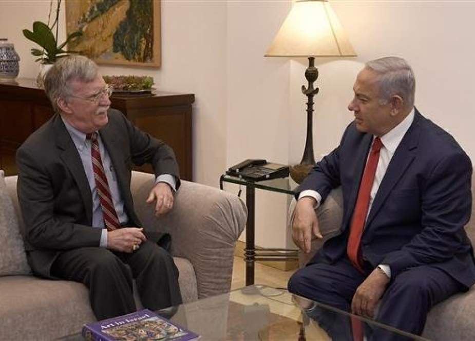 Israeli Prime Minister Benjamin Netanyahu (R) and US National Security Adviser John Bolton meet at the former
