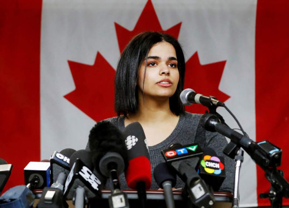 The file photo shows Rahaf Mohammed al-Qunun, 18, addressing the media during a press conference in Toronto, Canada, at the offices of COSTI, a refugee resettling agency, on January 15, 2019.