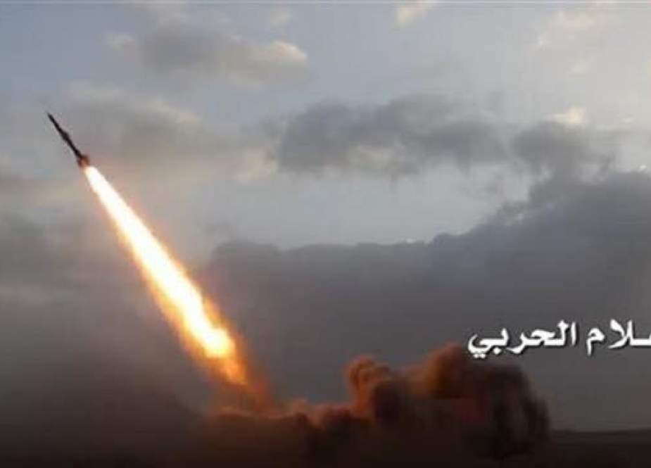 The undated photo, provided by the media bureau of Yemen’s operations command, shows a Yemeni missile shortly after launch.