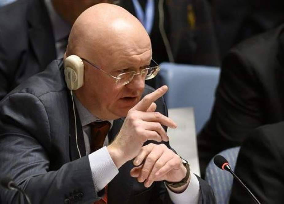 Russian Ambassador to the United Nations Vasily Nebenzya speaks to a United Nations Security Council meeting on the situation in Venezuela on January 26, 2019 in New York. (Photo by AFP)
