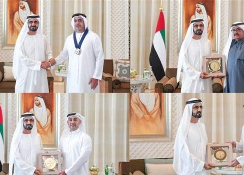 Sheik Mohammed bin Rashid Al Maktoum of Dubai hands out the awards during a ceremony on January 27, 2018, in this photo released by the Dubai Media Office.