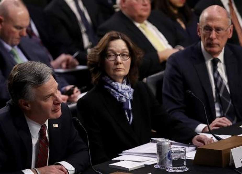 (From left to right) FBI Director Christopher Wray; CIA Director Gina Haspel; and Director of National Intelligence Dan Coats testify at a Senate Intelligence Committee hearing January 29, 2019 in Washington, DC. (Getty Images)