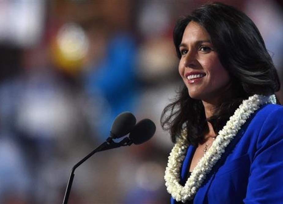 In this AFP file photo, US Representative Tulsi Gabbard speaks during Day 2 of the Democratic National Convention at the Wells Fargo Center in Philadelphia, Pennsylvania, July 26, 2016.