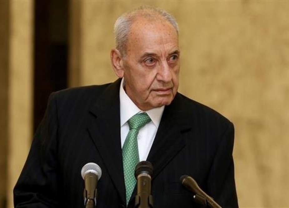 The file photo shows Lebanese Parliament Speaker Nabih Berri at the presidential palace in Baabda, Lebanon, on November 6, 2017. (Photo by Reuters)