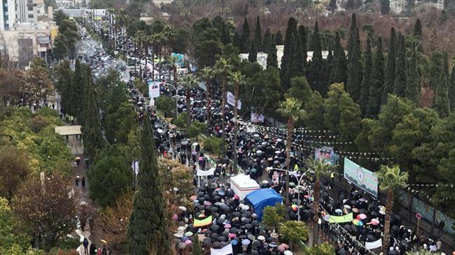 Iranians in the southern city of Shiraz celebrate the anniversary of the 1979 Islamic Revolution, February 11, 2019.