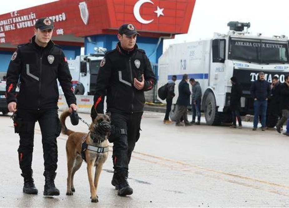 Undated photo of Turkish police patrolling in front of the courthouse in Ankara. (Photo by AFP)