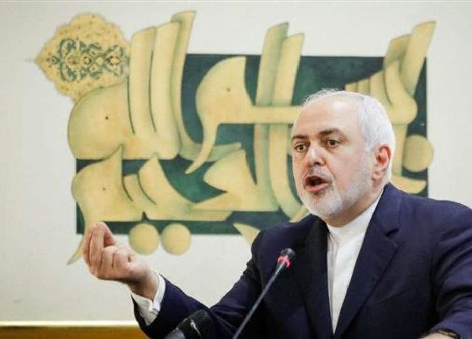 Iranian Foreign Minister Mohammad Javad Zarif addresses a meeting in Tehran on February 12, 2019 about four decades of the Islamic Republic of Iran