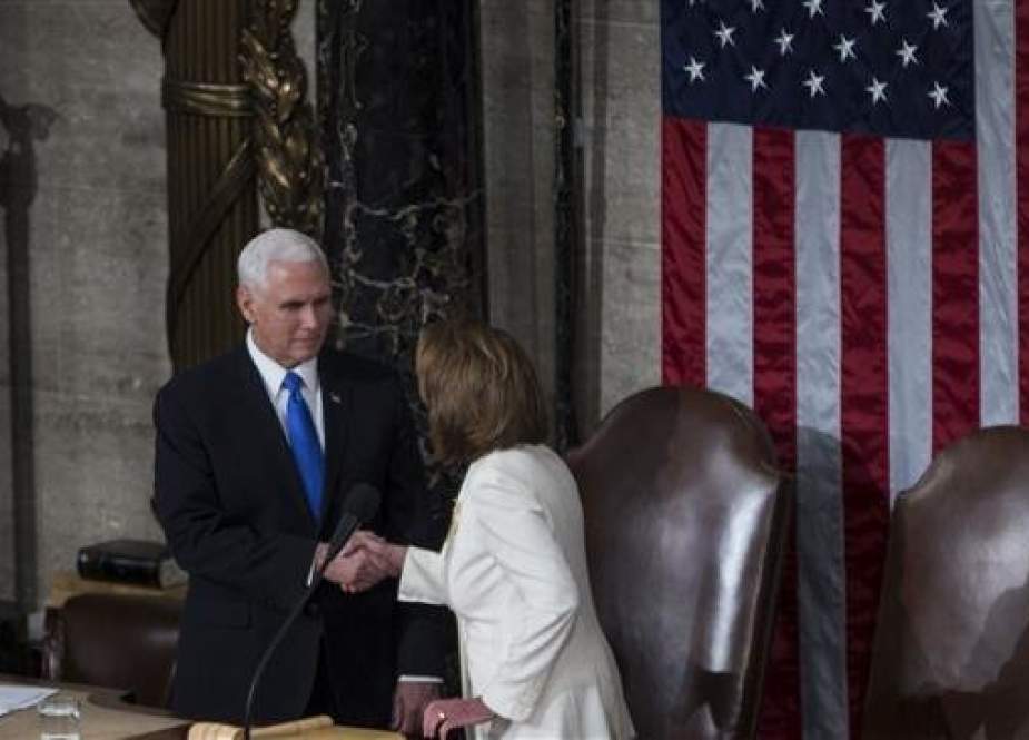 House Speaker Nancy Pelosi (D-CA) shakes hands with Vice President Mike Pence.jpg
