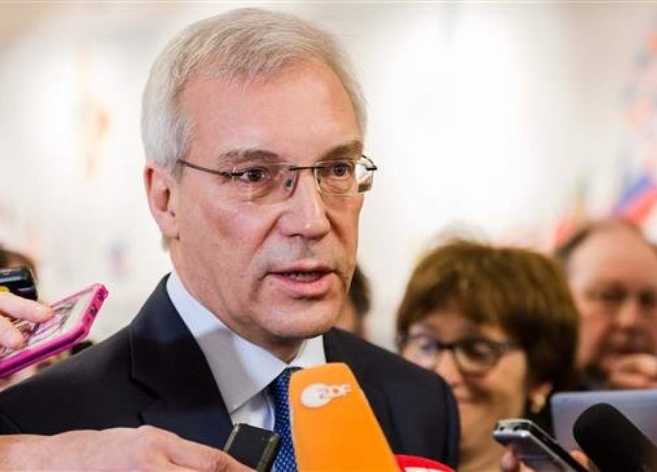 Russian ambassador to NATO, Alexander Grushko, talks to reporters in Brussels. (AP file photo)