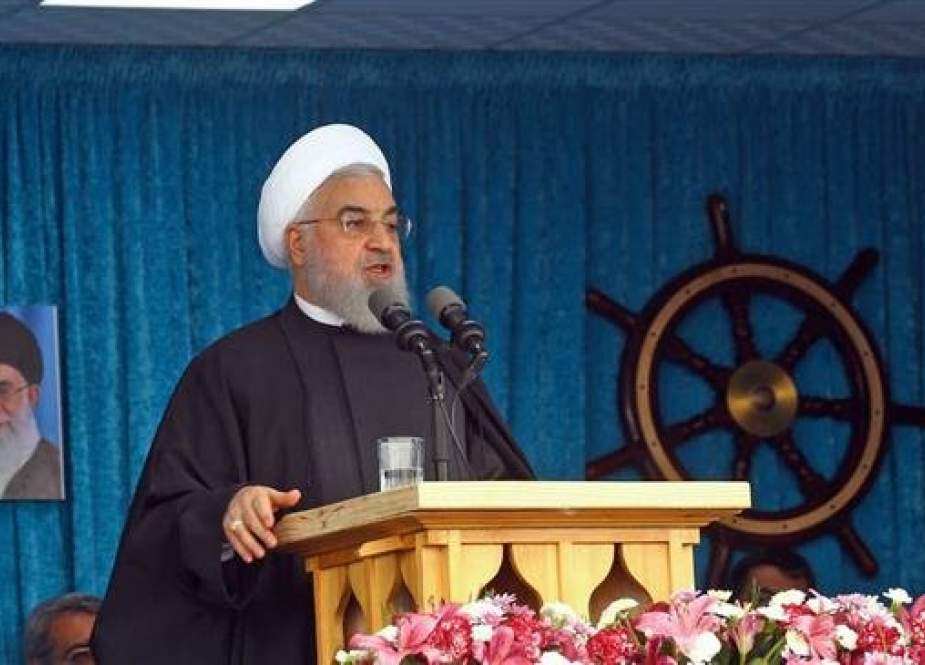 Iran’s President Hassan Rouhani speaks in the port city of Bandar-e Lengeh, Hormozgan Province, on February 17, 2019. (Photo by IRNA)