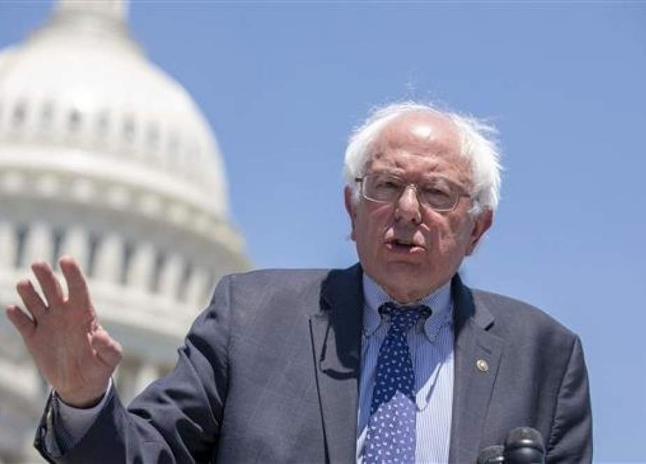 This photo taken on July 09, 2018 shows Senator Bernie Sanders speaking during a news conference at the US Capitol on July 10, 2018 in Washington, DC. (Photo by AFP)