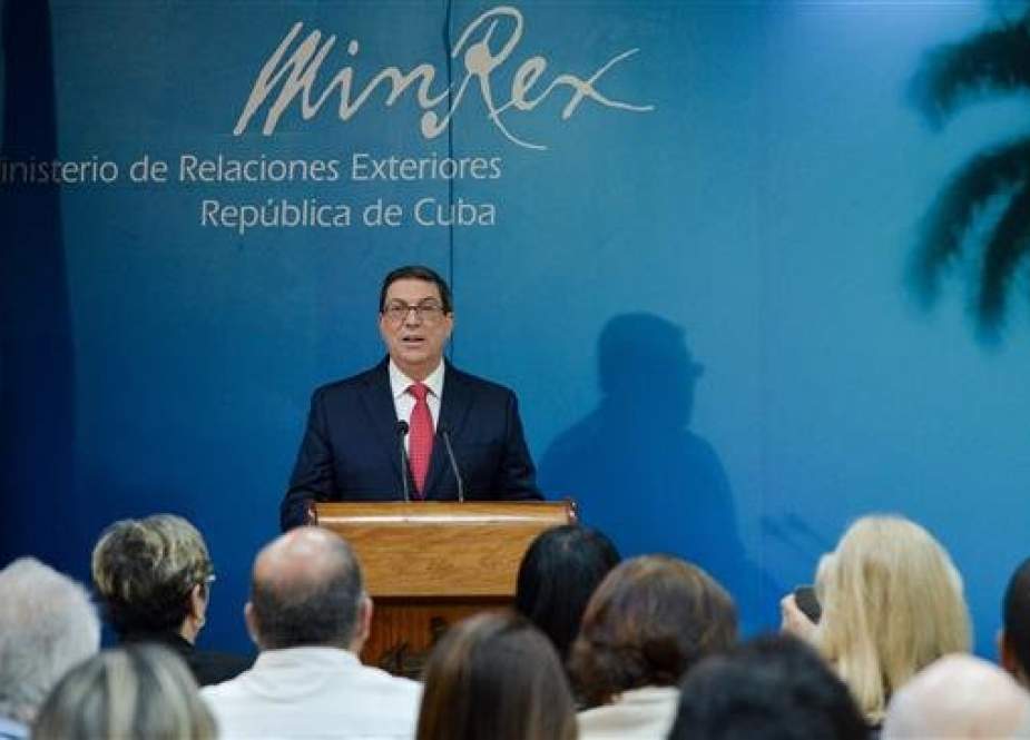 Cuban Foreign Minister Bruno Rodriguez gives a press conference at the Foreign Ministry in Havana, Cuba, on February 19, 2019. (Photo by AFP)