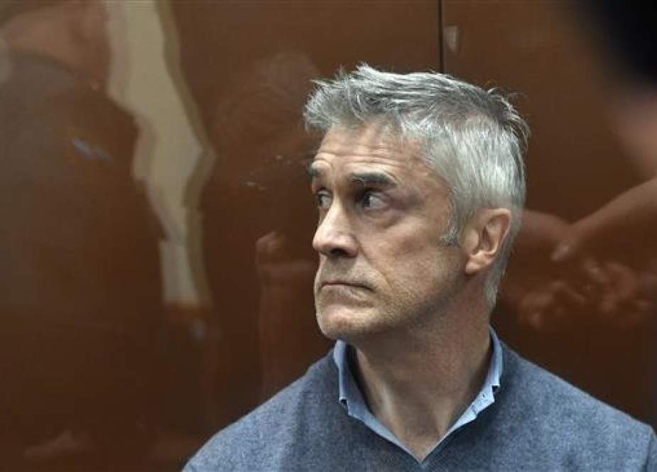 US investor Michael Calvey, the head of investment company Baring Vostok, detained on fraud charges, attends a court hearing in Moscow