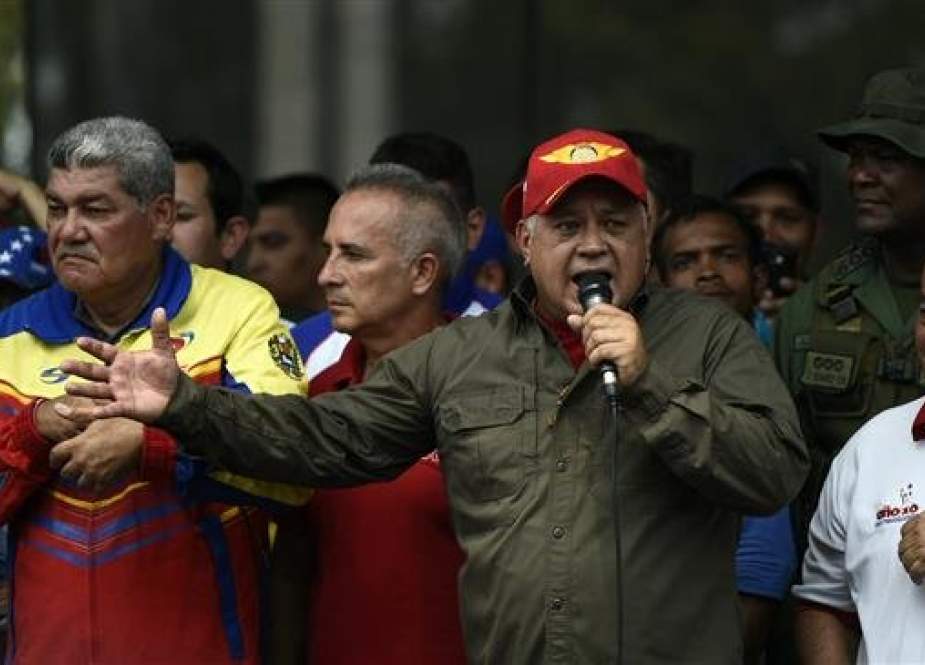 The President of the Constituent Assembly of Venezuela Diosdado Cabello during a pro-Maduro demonstration at Simon Bolivar bridge in Tachira on Sunday.