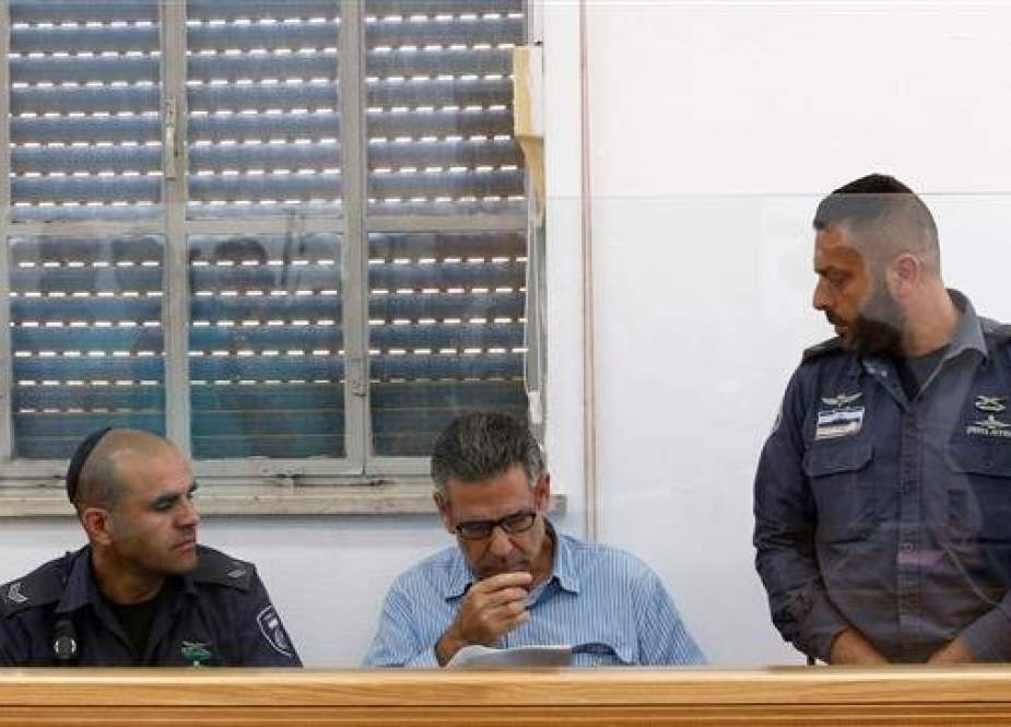 Ex-Israeli energy minister Gonen Segev, charged with spying for Iran, is seen in court in Jerusalem al-Quds on July 5, 2018. (Photo by AFP)
