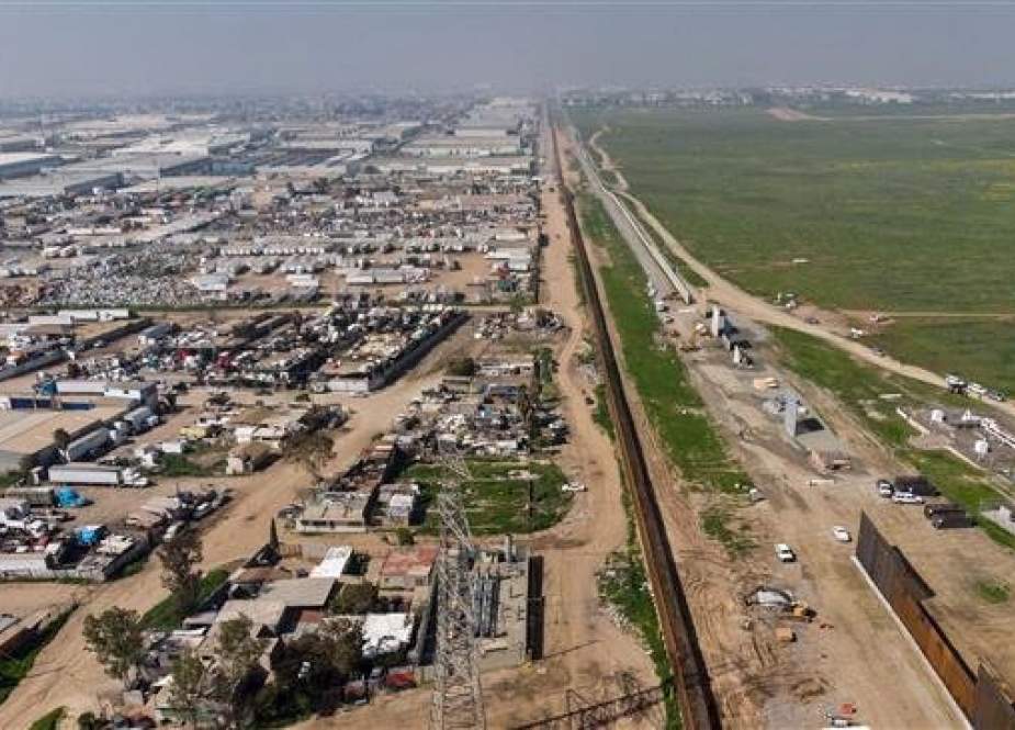 Aerial view of the wall prototypes at the US-Mexico border after they were torn down, and the new second line fencing, as seen from Tijuana, Baja California state, Mexico, on February 27, 2019. (AFP photo)