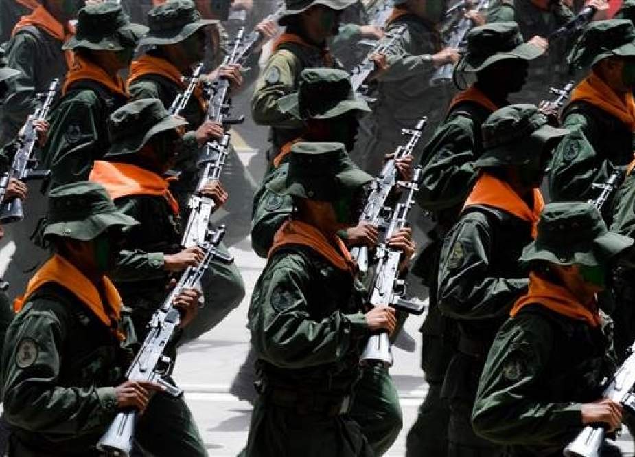 This file photo shows Venezuelan army soldiers taking part in a military parade to celebrate the 207th anniversary of Venezuelan Independence, in Caracas, Venezuela, on July 5, 2018. (Photo by AFP)