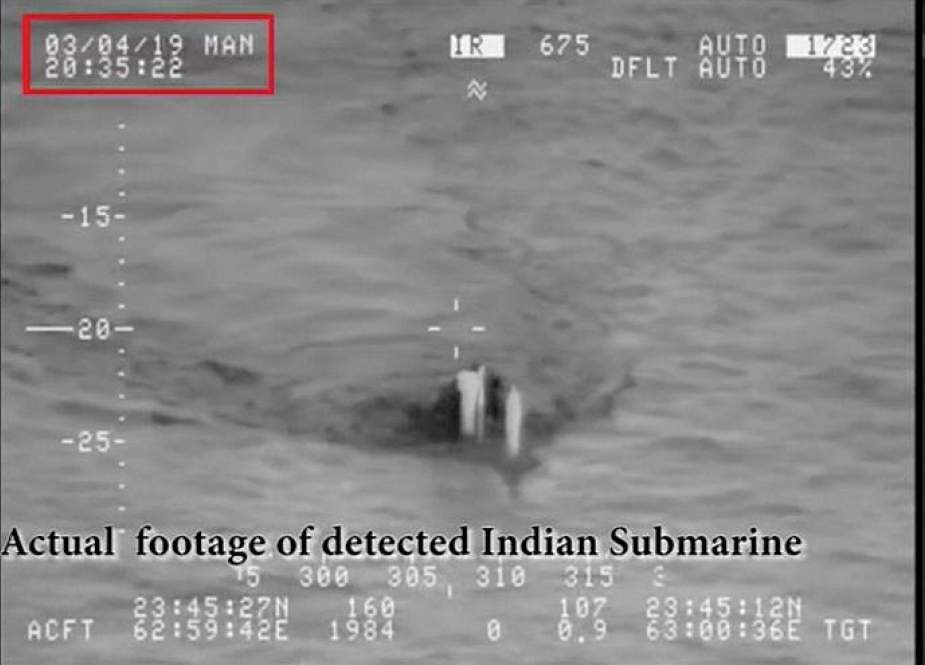 A grab from footage by the Pakistani Navy purportedly shows an Indian submarine that Islamabad said was attempting to enter Pakistani waters.