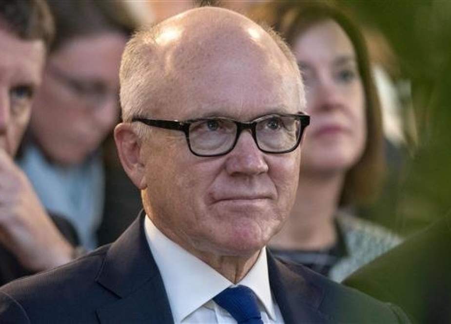 Woody Johnson, the US Ambassador to the UK, listens to speeches during the opening ceremony for the Boeing Sheffield factory, the aerospace company