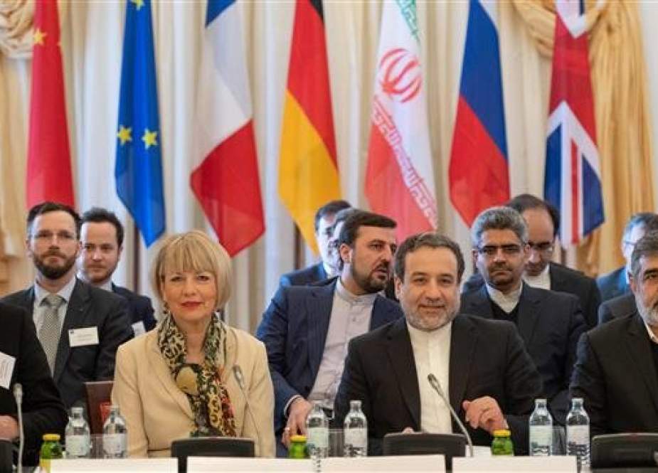 Abbas Araghchi (C-R), political deputy at the Ministry of Foreign Affairs of Iran, and the Secretary General of the European Union