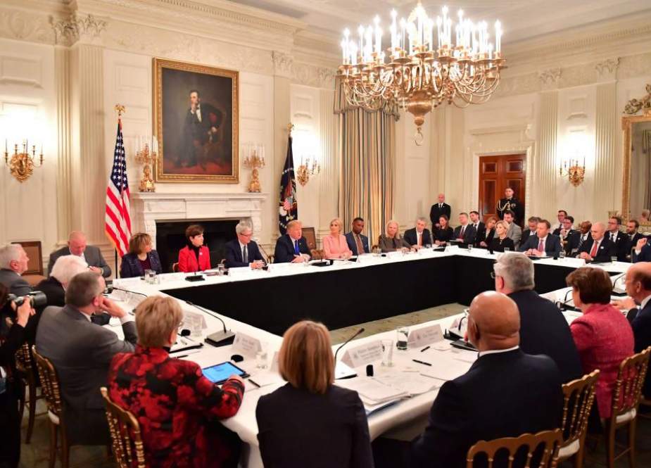 US President Donald Trump meets with the American Workforce Policy Advisory Board inside the State Dining Room on March 6, 2019 in Washington, DC. (AFP photo)
