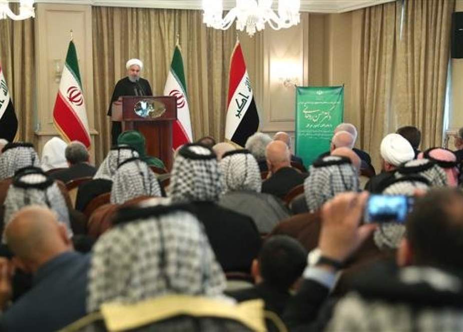 Iranian President Hassan Rouhani speaks in a meeting with Iraqi elites in Baghdad on March 12, 2019. (Photo by president.ir)