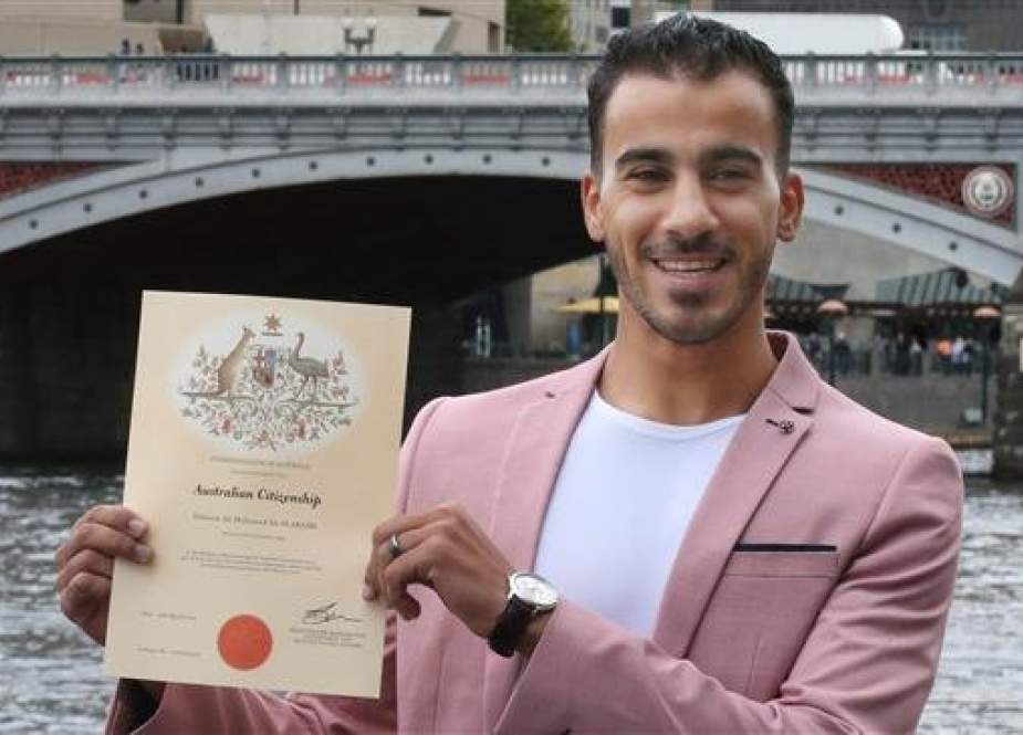 Refugee soccer player Hakeem al-Araibi receives his Australian citizenship during a ceremony at Federation Square in Melbourne, Australia, on March 12, 2019. (Photo by Reuters)
