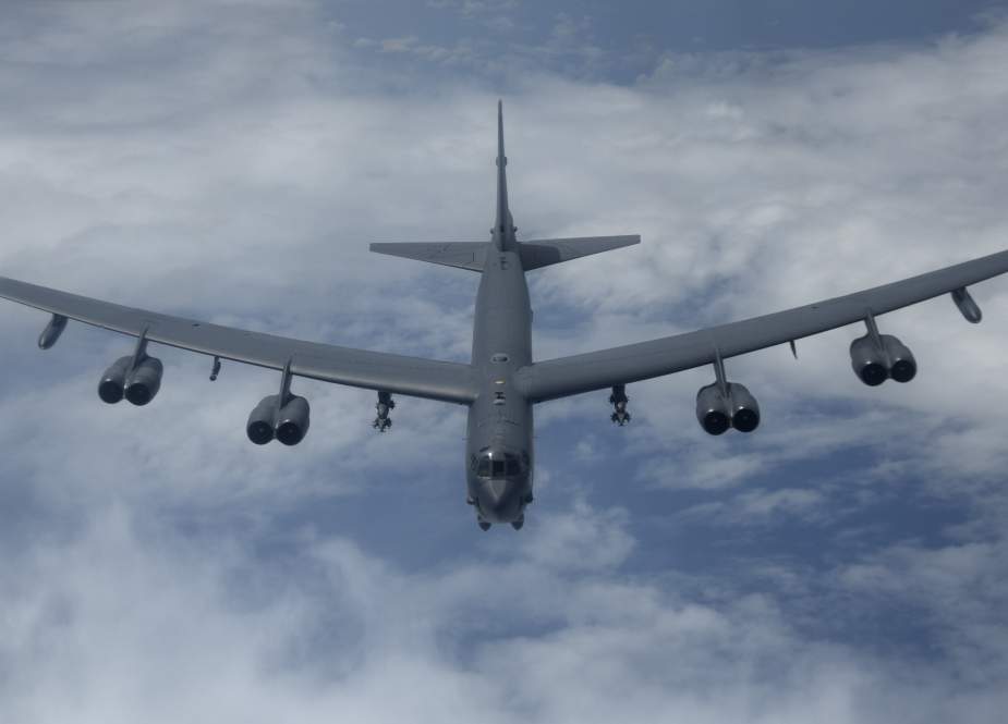 A US Air Force B-52H Stratofortress bomber flies over the Pacific Ocean during a routine training mission August 1, 2018.