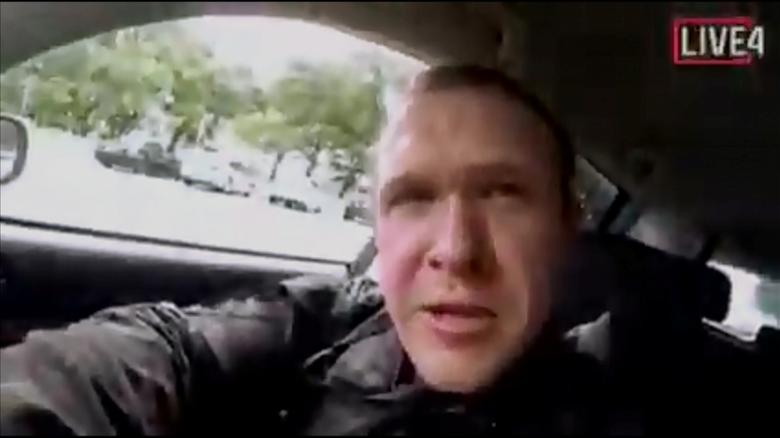A still image taken from video circulated on social media, apparently taken by a gunman and posted online live as the attack unfolded, shows him driving in Christchurch.