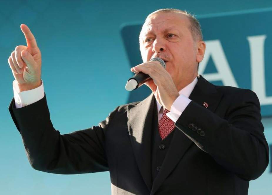 Turkish President Recep Tayyip Erdogan delivers a speech at a rally in the capital Ankara, Turkey, on March 14, 2019.