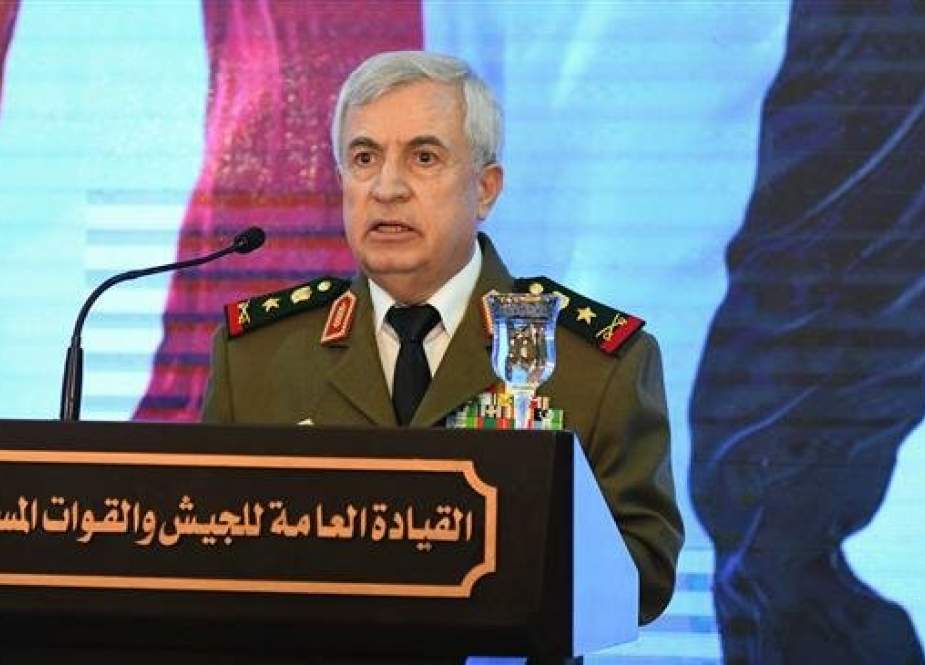 A handout picture released by the official Syrian Arab News Agency (SANA) on March 18, 2019 shows Syrian Defense Minister Ali Abdullah Ayyoub speaking during a press conference in the Syrian capital of Damascus. (Photo via AFP)