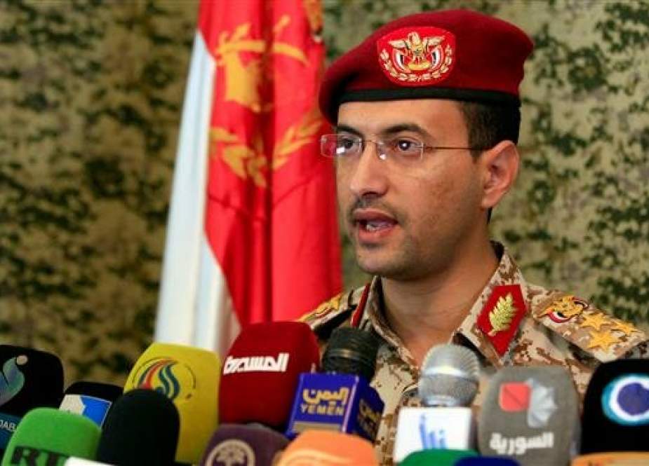 Yemeni armed forces spokesman Brigadier General Yahya Saree speaks at a press conference in the Yemeni capital of Sana