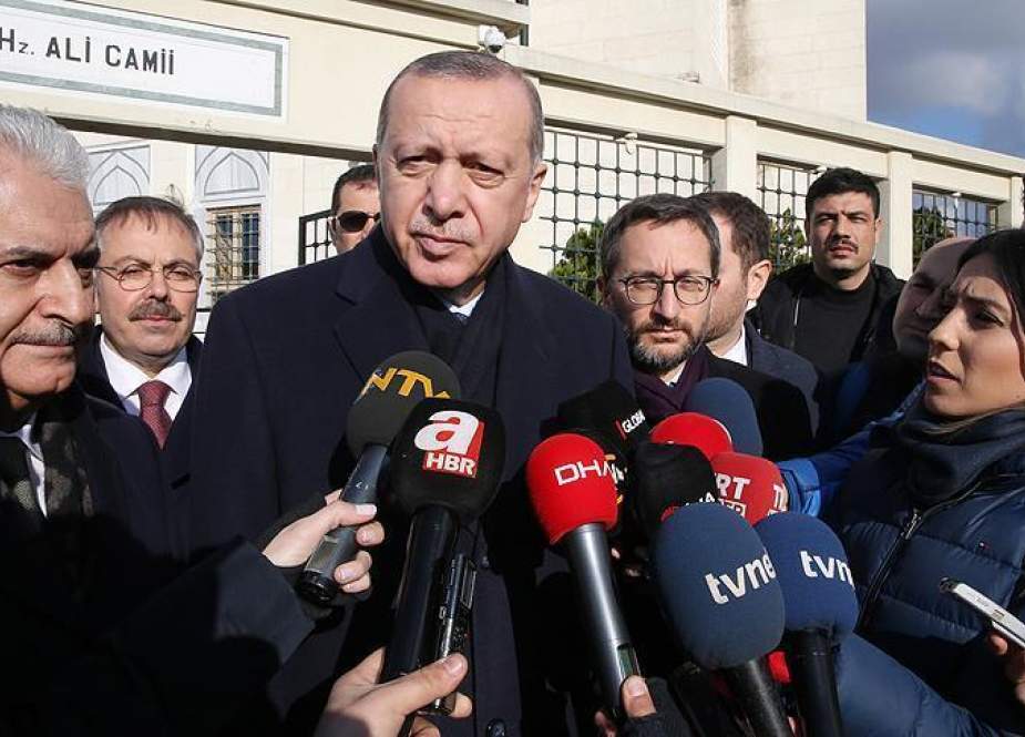 Erdogan talking to reporters after Friday prayers in Istanbul.jpg