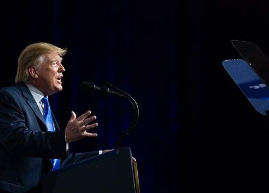 US President Donald Trump speaks during the Republican Jewish Coalition 2019 Annual Leadership Meeting in Las Vegas, Nevada, April 6, 2019. (AFP photo)