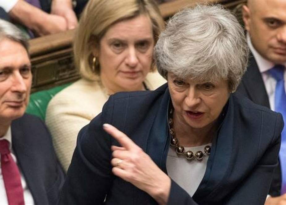 A handout photograph taken and released by the UK Parliament on April 3, 2019 shows British Prime Minister Theresa May.