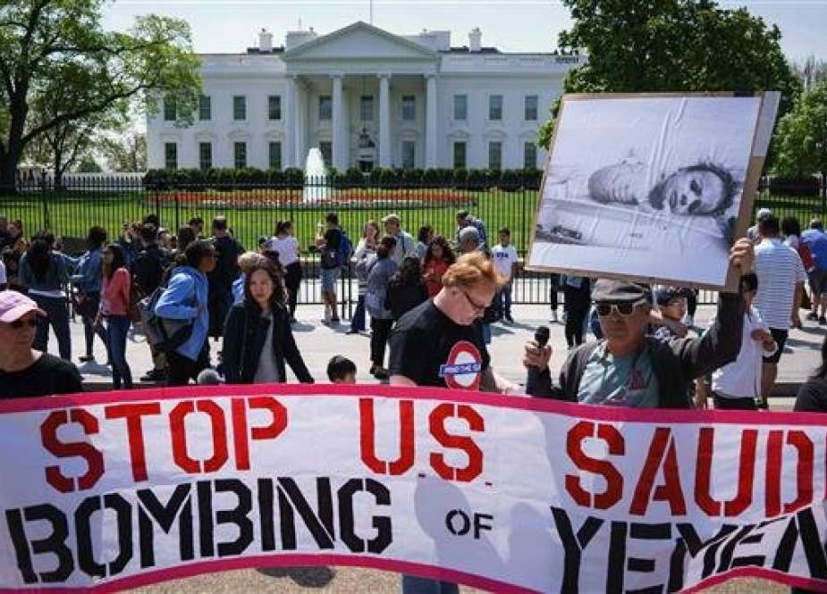 In this AFP file photo taken on April 13, 2017, activists take part in a rally in front of the White House in Washington, DC, to protest against Saudi Arabia