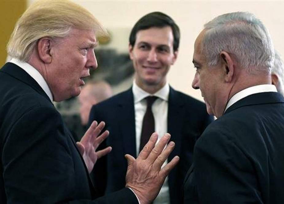 US President Donald Trump (L) and White House senior adviser Jared Kushner (C) meet with Israeli Prime Minister Benjamin Netanyahu at the King David Hotel in Jerusalem al-Quds on May 22, 2018.