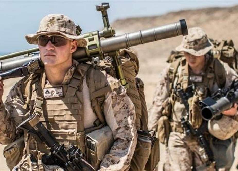 US Marines seen during a training exercise with the Royal Army of Oman (not seen) at Senoor Beach, Oman, on February 15, 2017.
