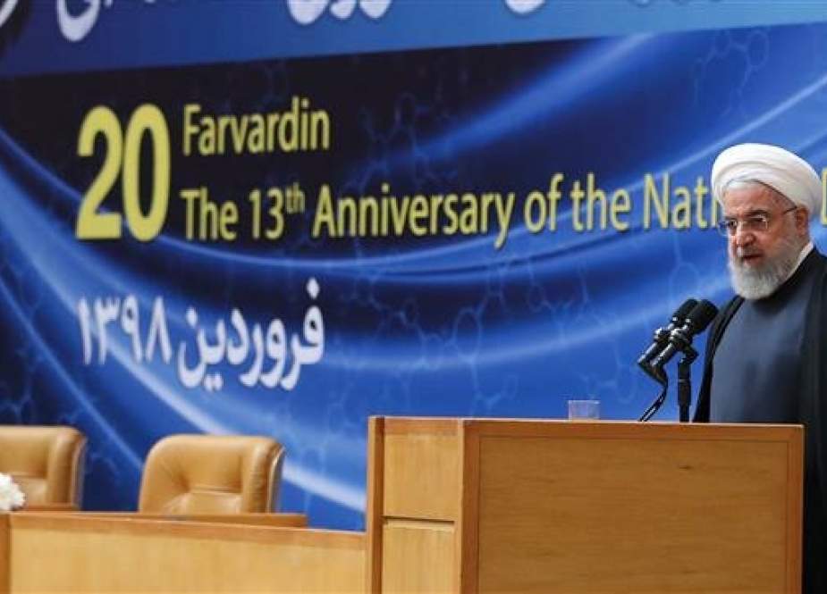 Iranian President Hassan Rouhani delivers a speech on the 13th anniversary of the National Day of Nuclear Technology, in Tehran, April 9, 2019. (Photo by President.ir)