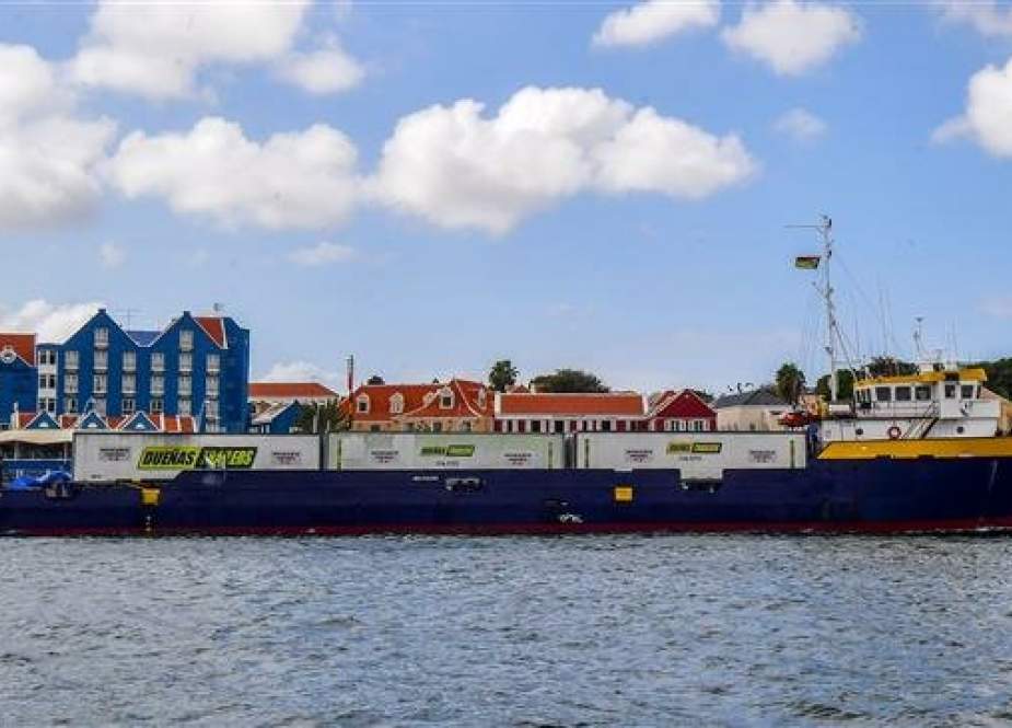The Midnight Stone supply ship arrives from Puerto Rico with aid to Venezuela, at the port of Willemstad, Curaçao, Netherlands Antilles, on February 24, 2019. (Photo by AFP)